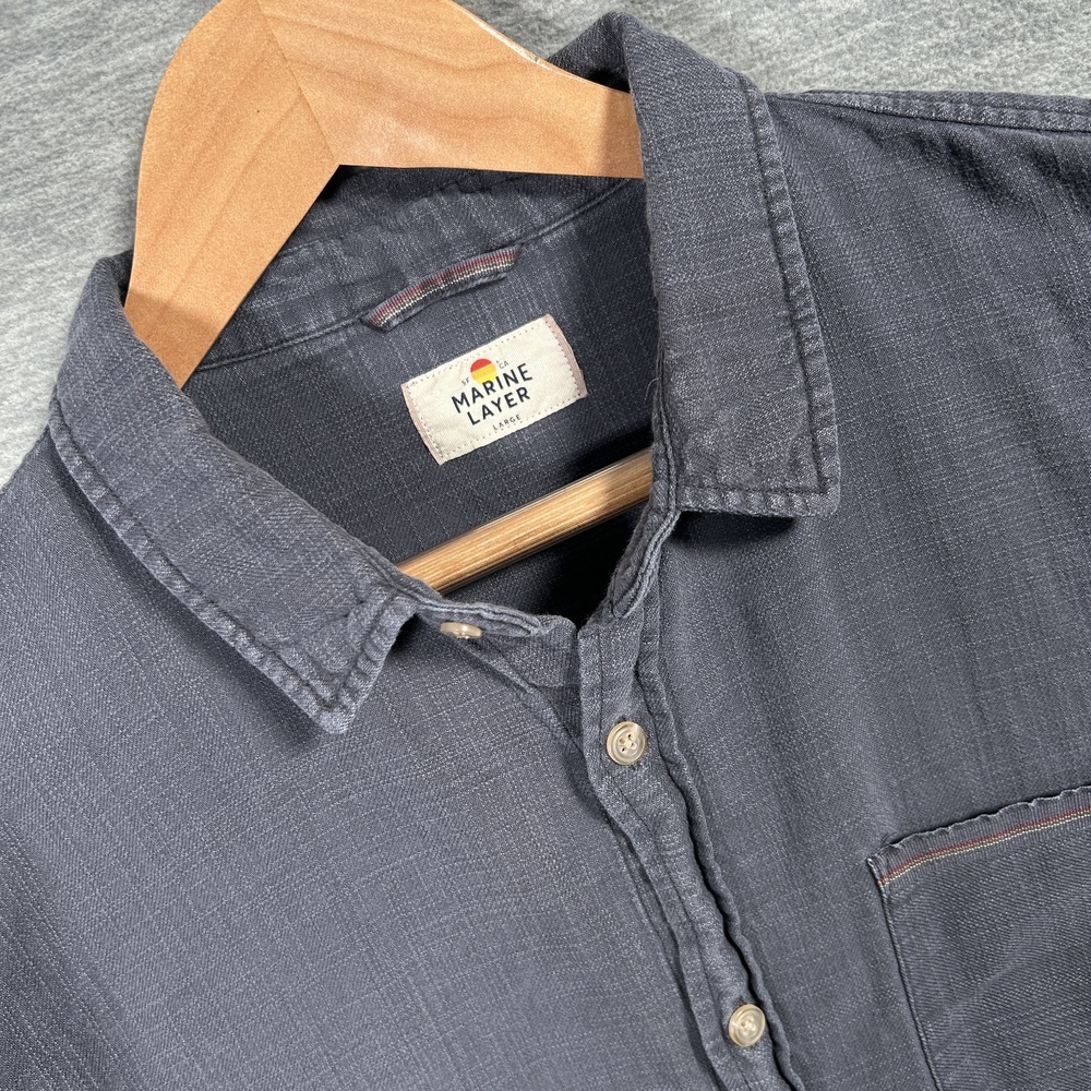 Marine Layer Selvage Shirt Mens L Gray Cotton Long Sleeve Button-Up Pocket